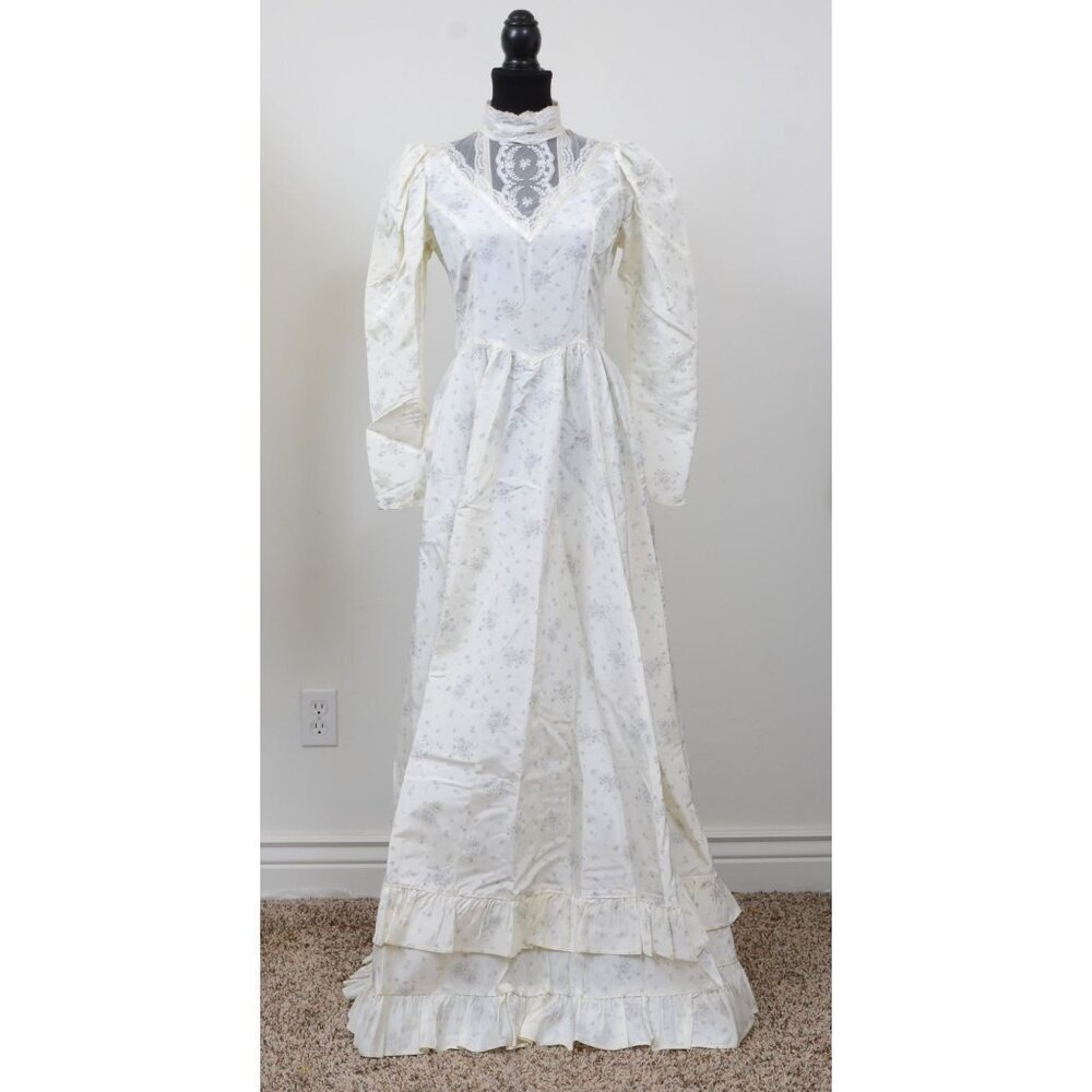 Vintage 1970's Gunne Sax MD Bridal Wedding Floral Lace Victorian Prairie Dress